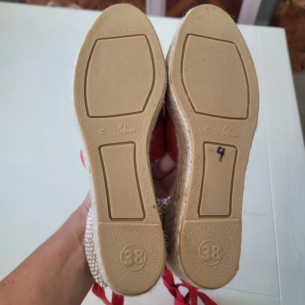 Castaner Red Canvas Wedge Espadrilles with Ankle Ties